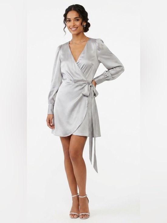 Ann Taylor Dresses & Skirts - Ann Taylor silk Silver Satin Wrap Mini Dress